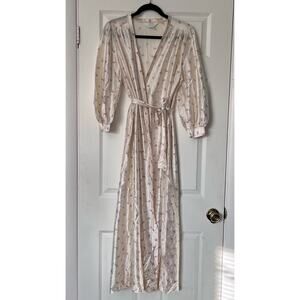 Vintage Lorelei Rosebud Print Full Length Robe w/Sash - Size M